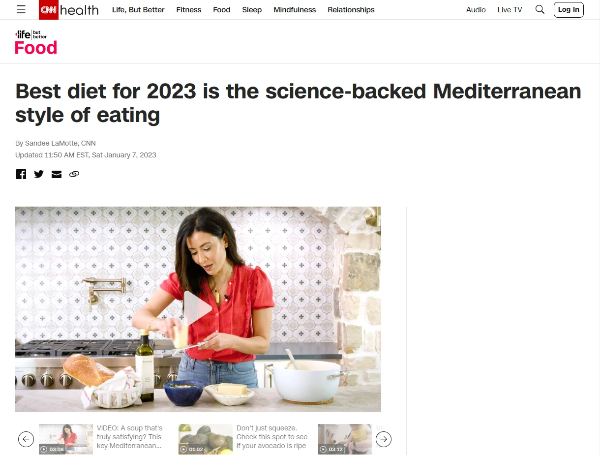 Notícia CNN EUA - Dieta mediterrânea melhor dieta de 2023