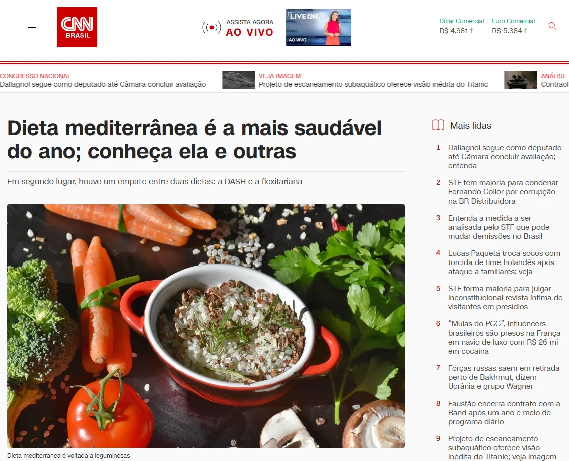 Notícia CNN - Dieta mediterrânea a mais saudável do ano