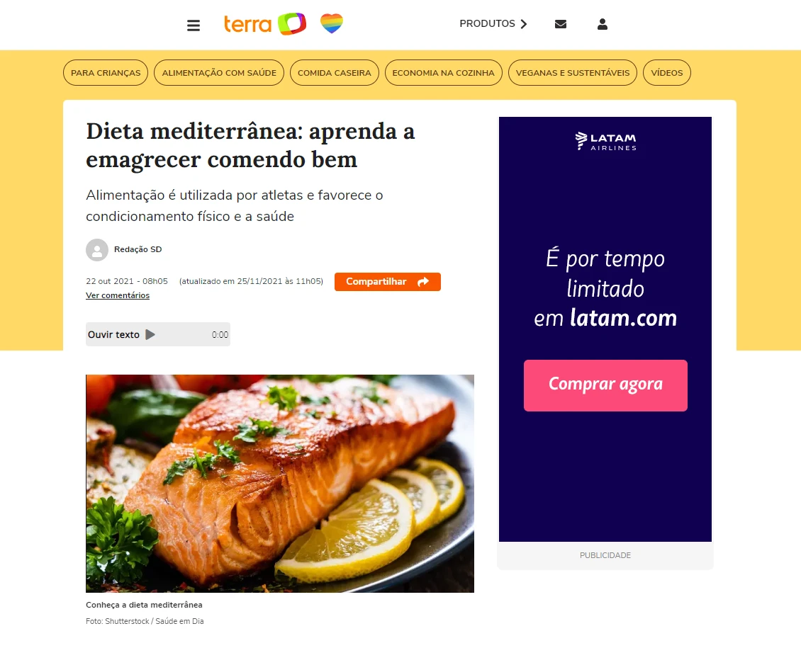 Notícia Terra - Dieta mediterrânea para emagrecer comendo bem